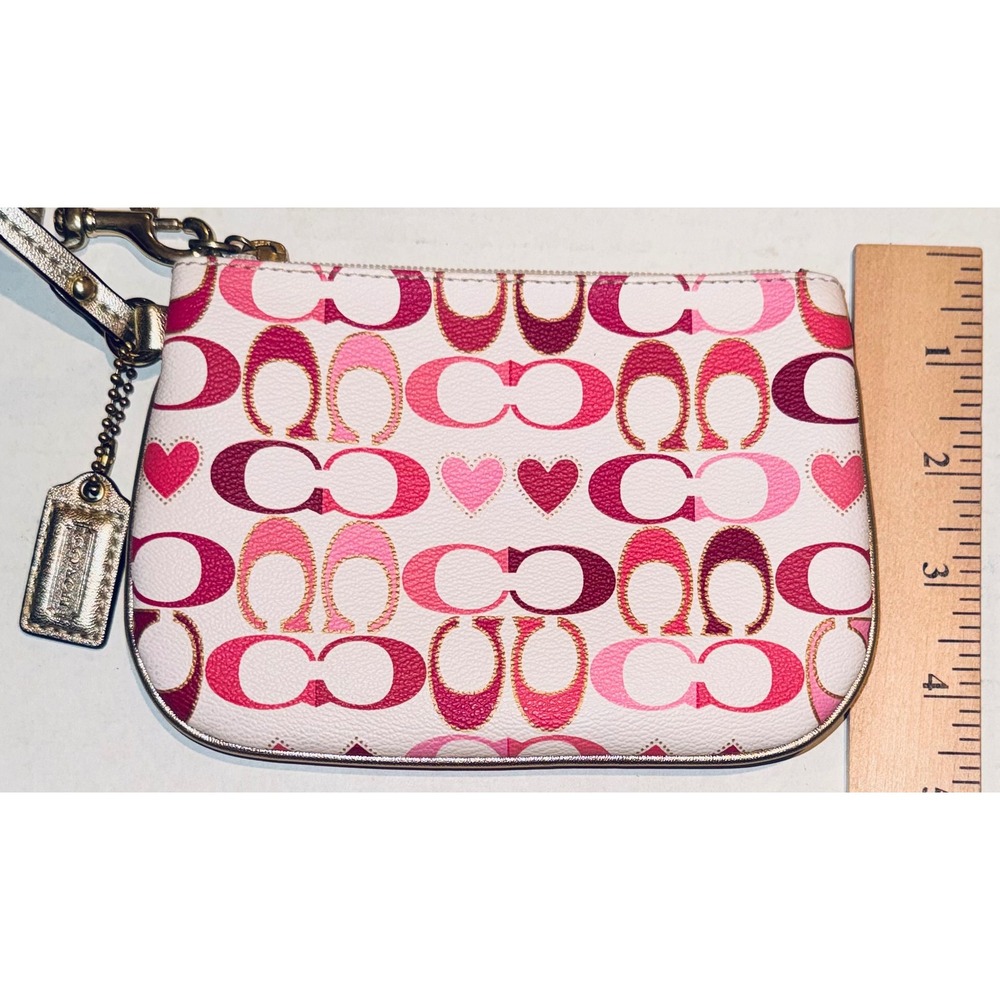 NWOT Coach Signature C Heart Print Wristlet White Pink Red Gold Metallic Leather - Picture 9 of 9